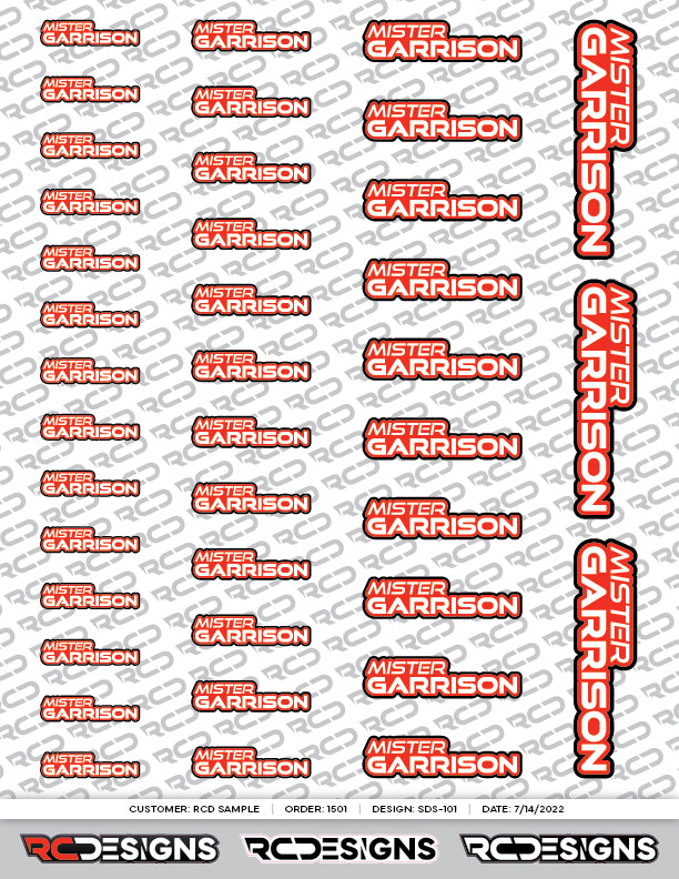 Driver Name Decal Sheet - Type G